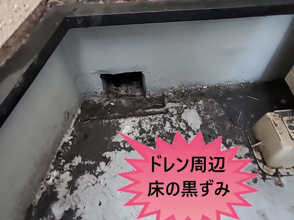 ベランダ床　ドレン周り　黒ずみ